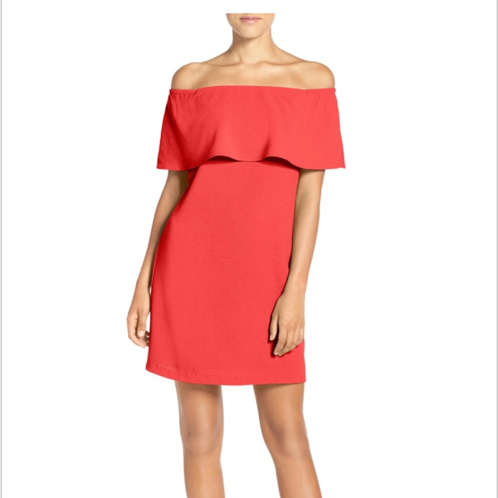 Charles Henry Off shoulder dress - coral